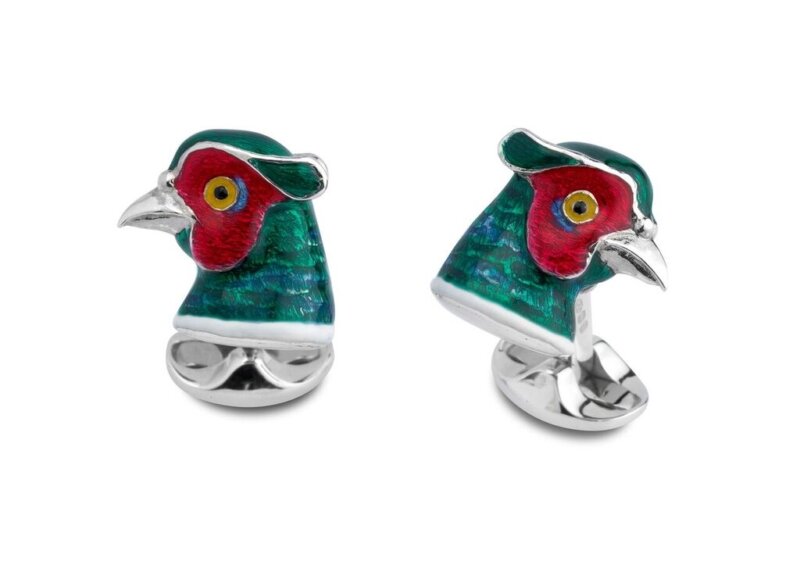 William & Son Sterling Silver Pheasant Head Cufflinks