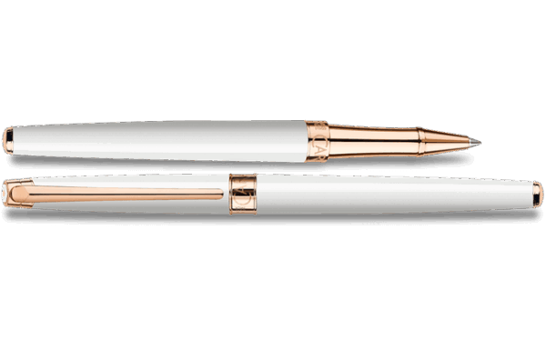 Caran D&apos;Ache Leman White Rose Gold Slim Rollerball Pen