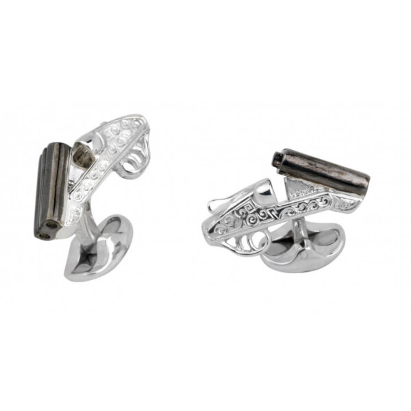 Deakin & Francis Sterling Silver Engraved Shotgun Cufflinks