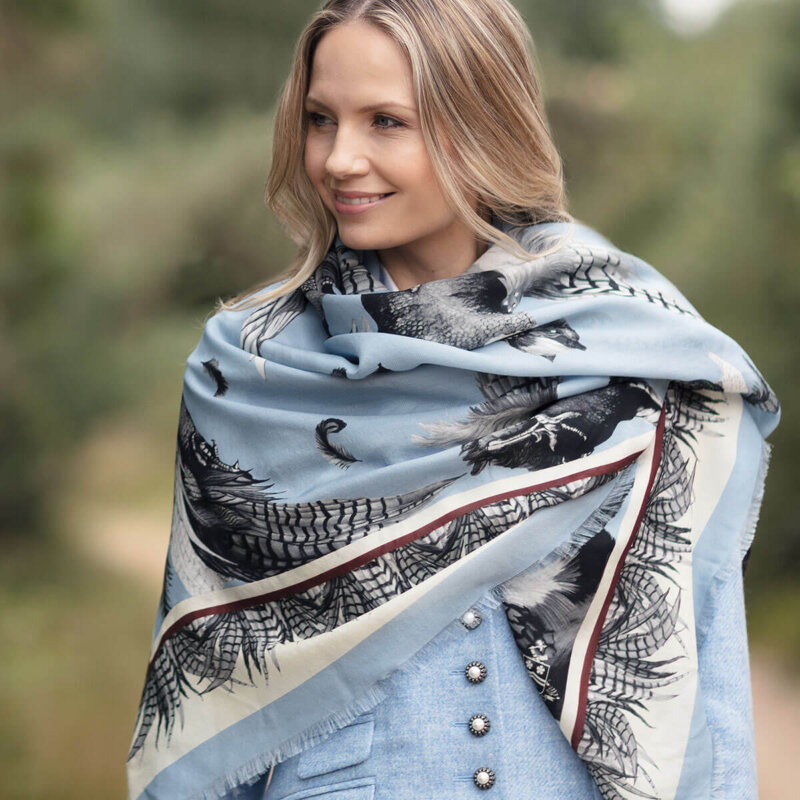 Clare Haggas Wool Silk Shawl Turf War - Image 6