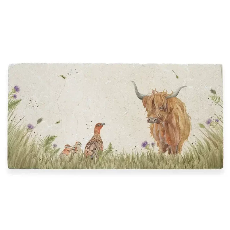 Large Highland Cow & Grouse Marble Platter