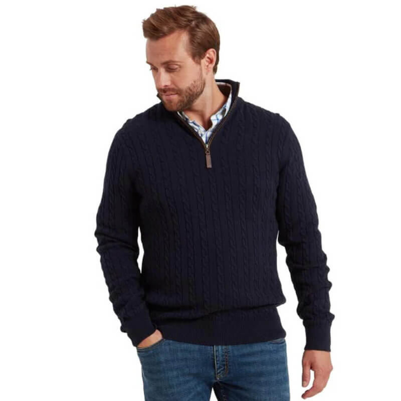Schoffel Calton Cotton Cashmere Cable 1/4 Zip Jumper - Image 4